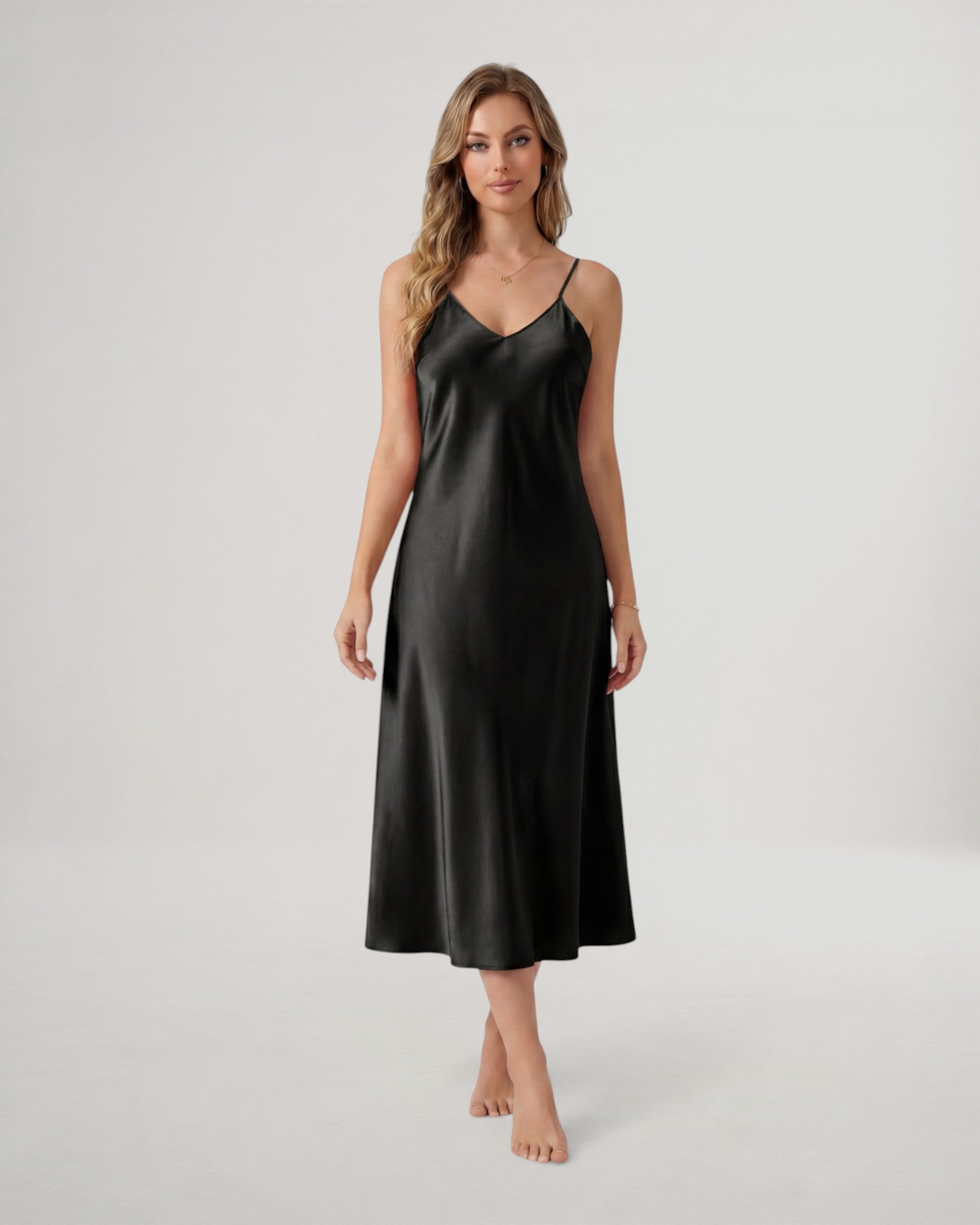 Womens Satin Nightgown Long Slip Dress Adjustable Straps Elegant Soft Comfortable Sleepwear
