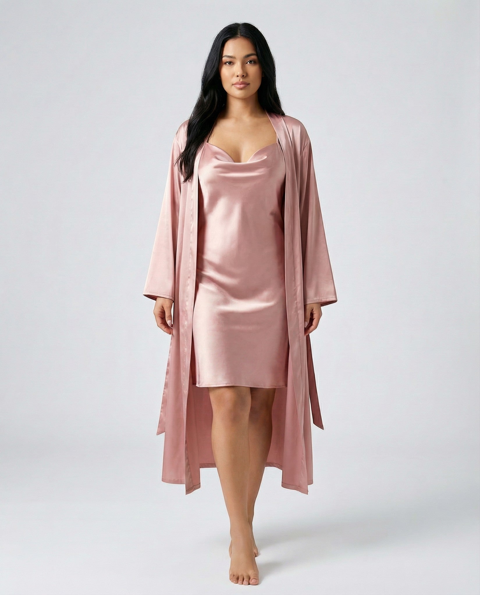 Womens Silk Satin Nightgown and Robe Set Twinset Soft Comfortable Elegant Lounge Sleepwear