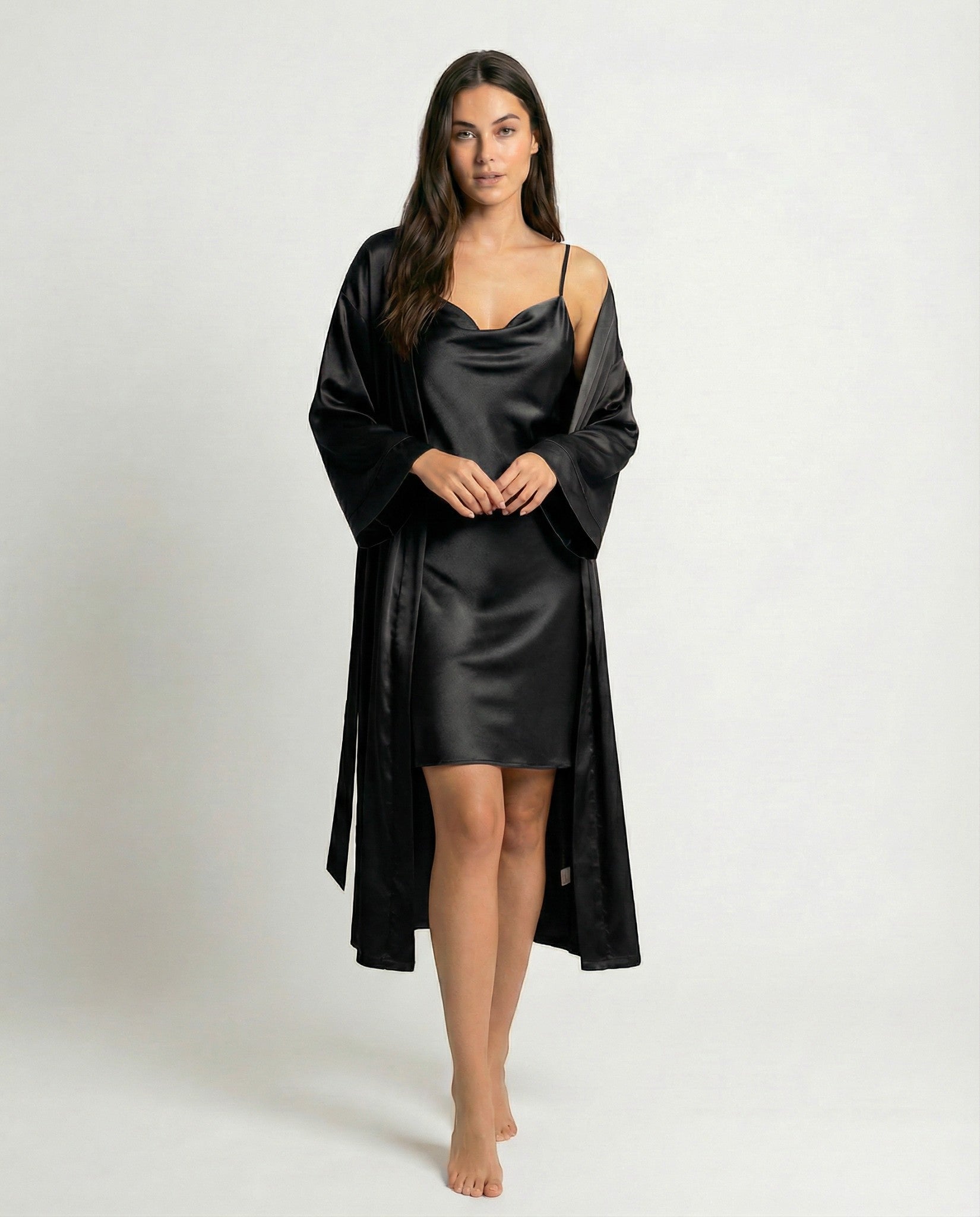 Womens Silk Satin Nightgown and Robe Set Twinset Soft Comfortable Elegant Lounge Sleepwear